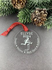 ribbon color customization option on track and field ornament