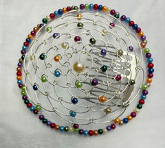 Girls rainbow beaded wire kippah with comb