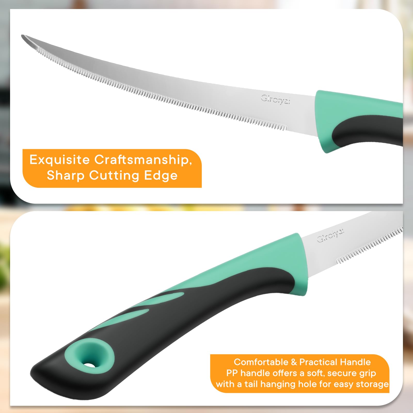 High-carbon stainless steel blade tomato knife closeup