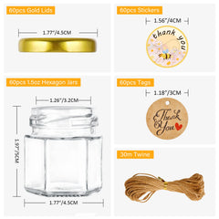 1.5oz hexagon honey jars with gold lids 60 pcs