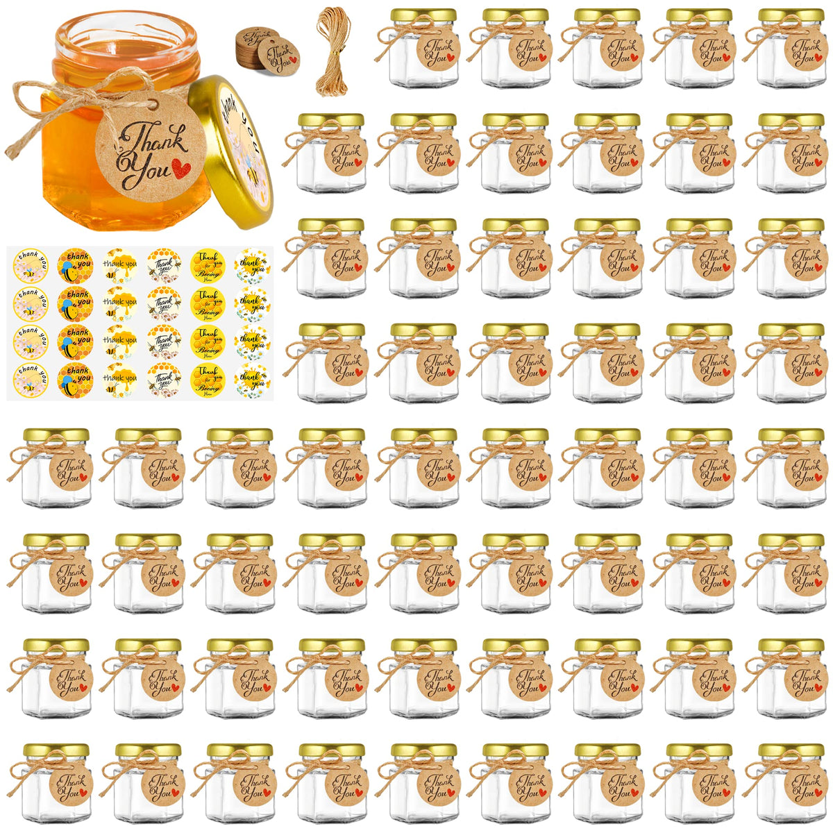 GIVAMEIHF mini glass honey jars 1.5oz hexagon with lids