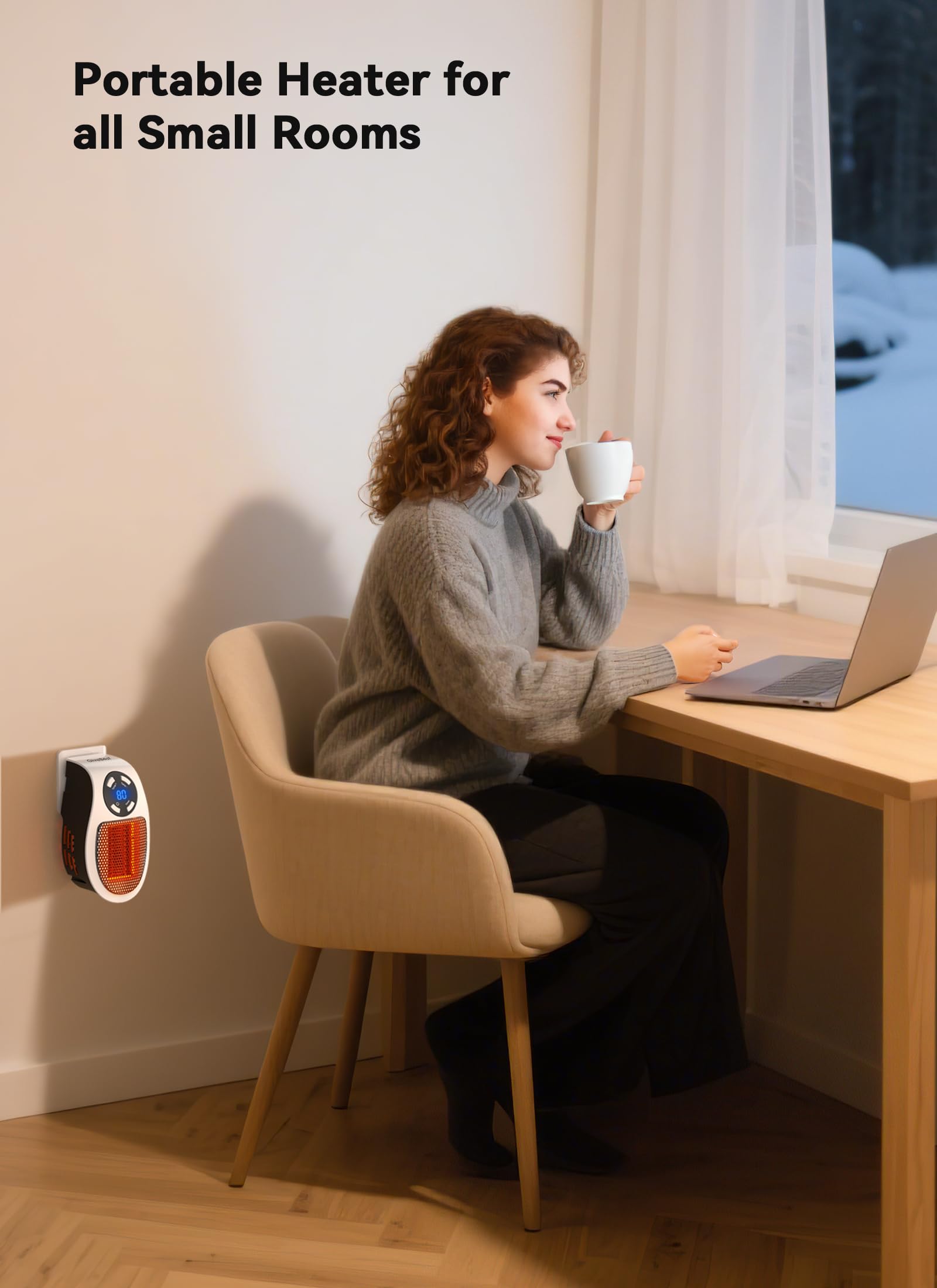 Compact plug in space heater for indoor spaces