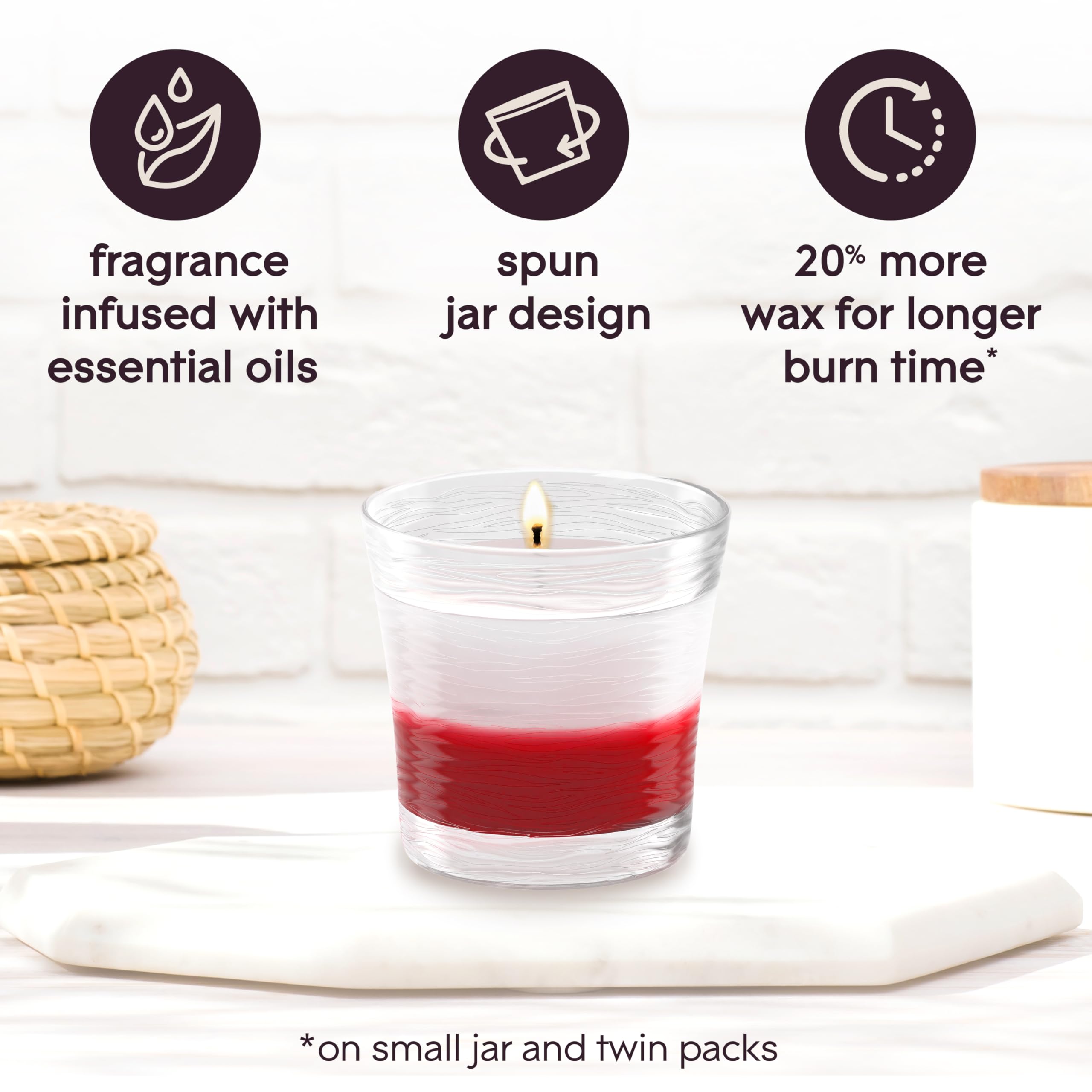 Small jar candle by Glade featuring vanilla and apple cinnamon notes