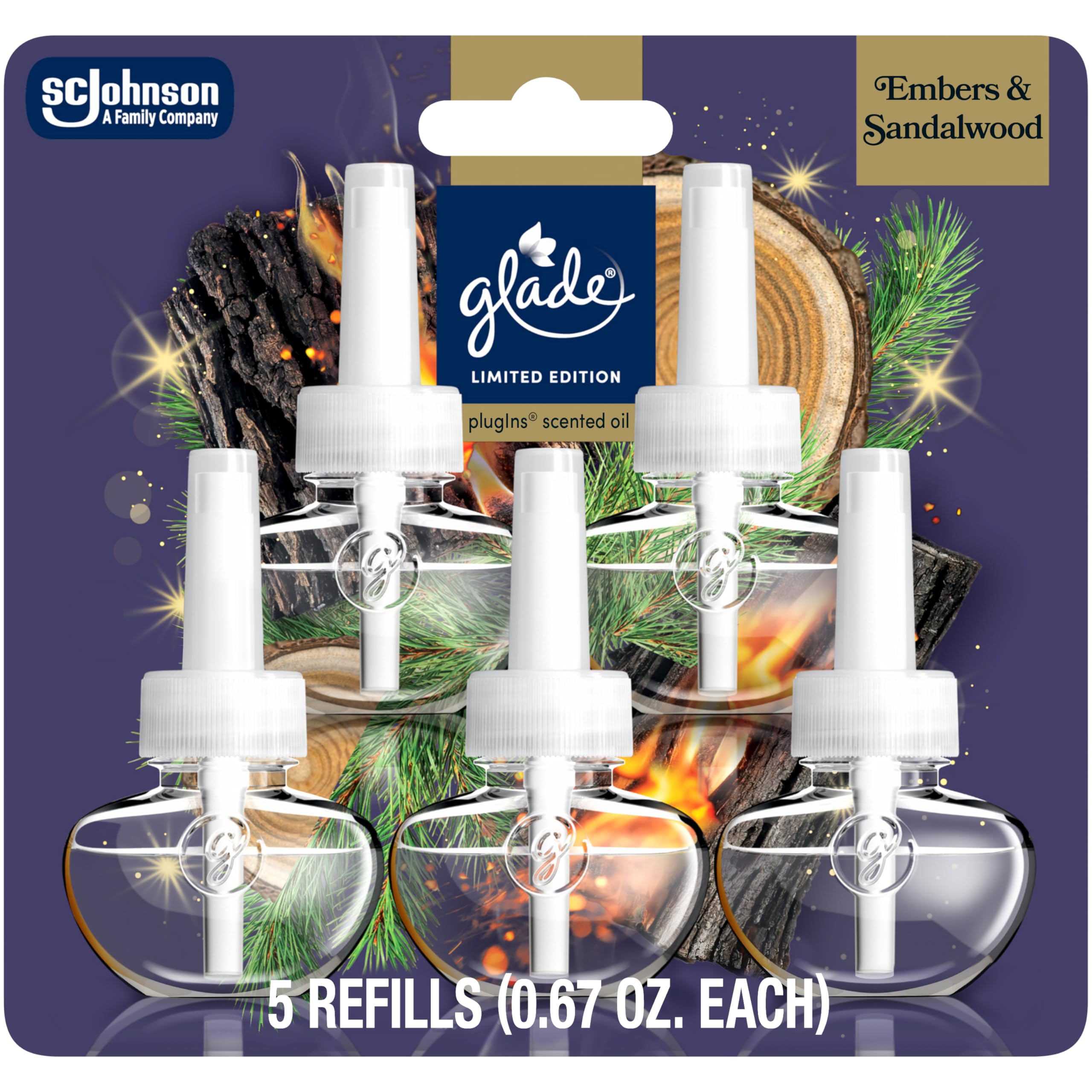 Glade PlugIns Refills Embers & Sandalwood 5 count packaging