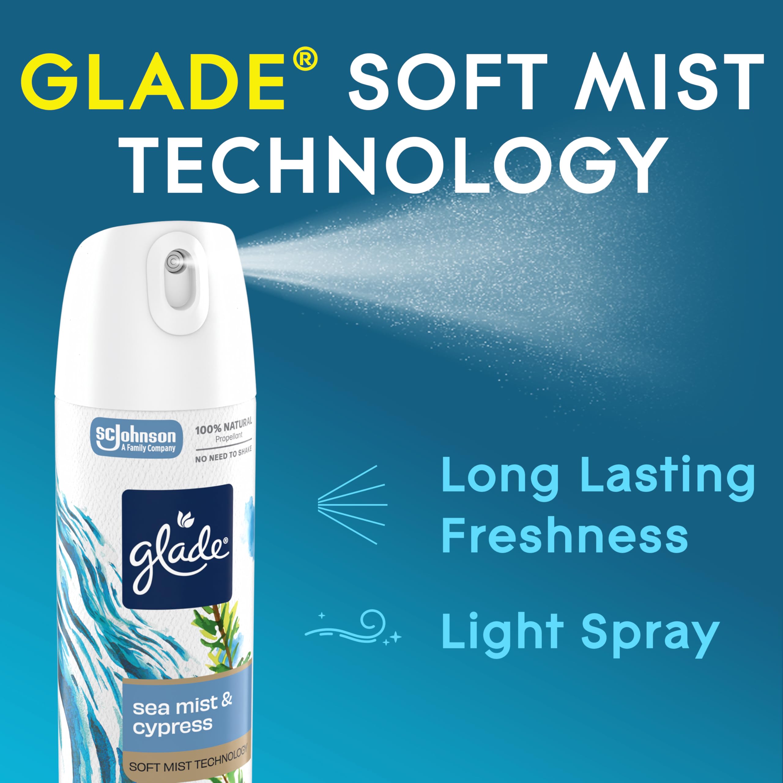 Glade Soft Mist technology branding on can