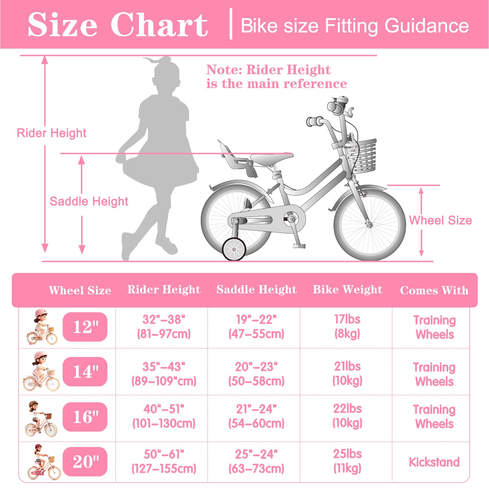 Glaf age 2-12 girls bike pink
