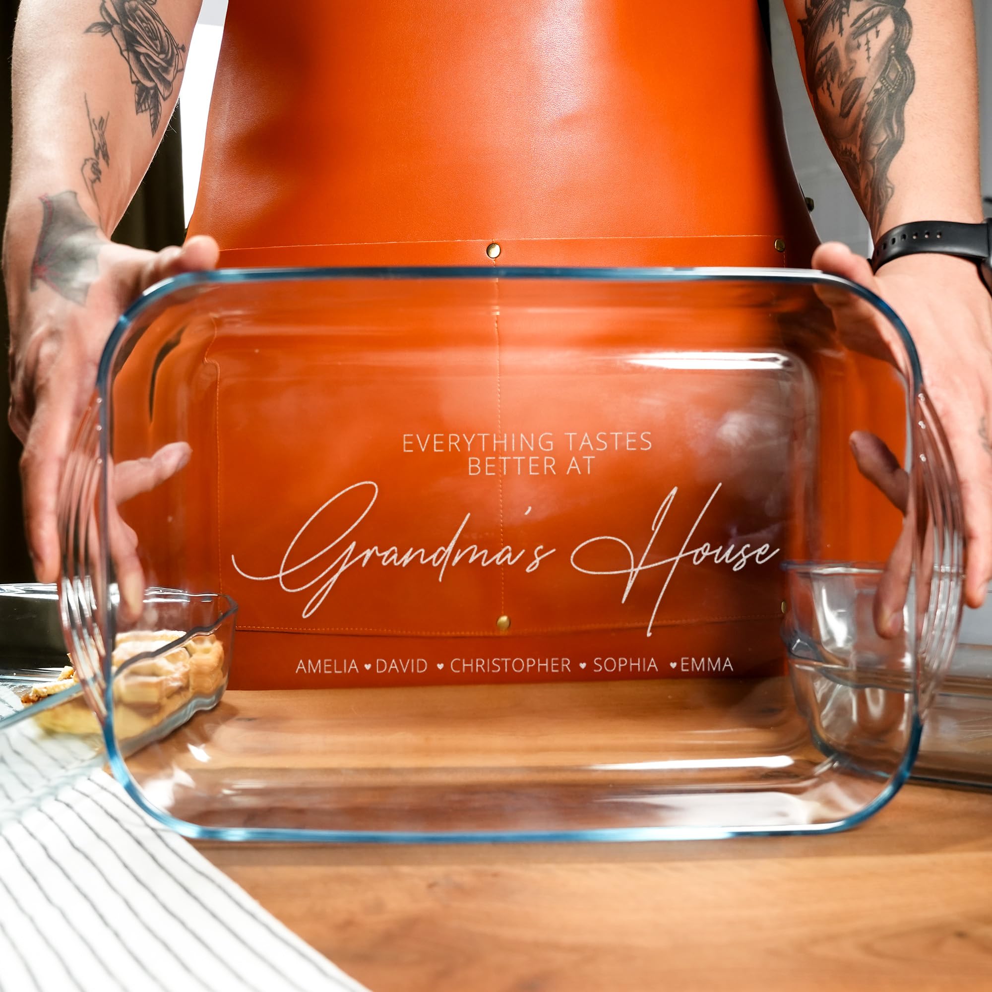 Glass casserole baking dish angled shot