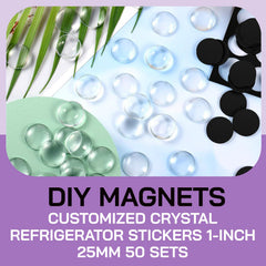 Clear glass cabochon with ferrite magnet and adhesive backing
