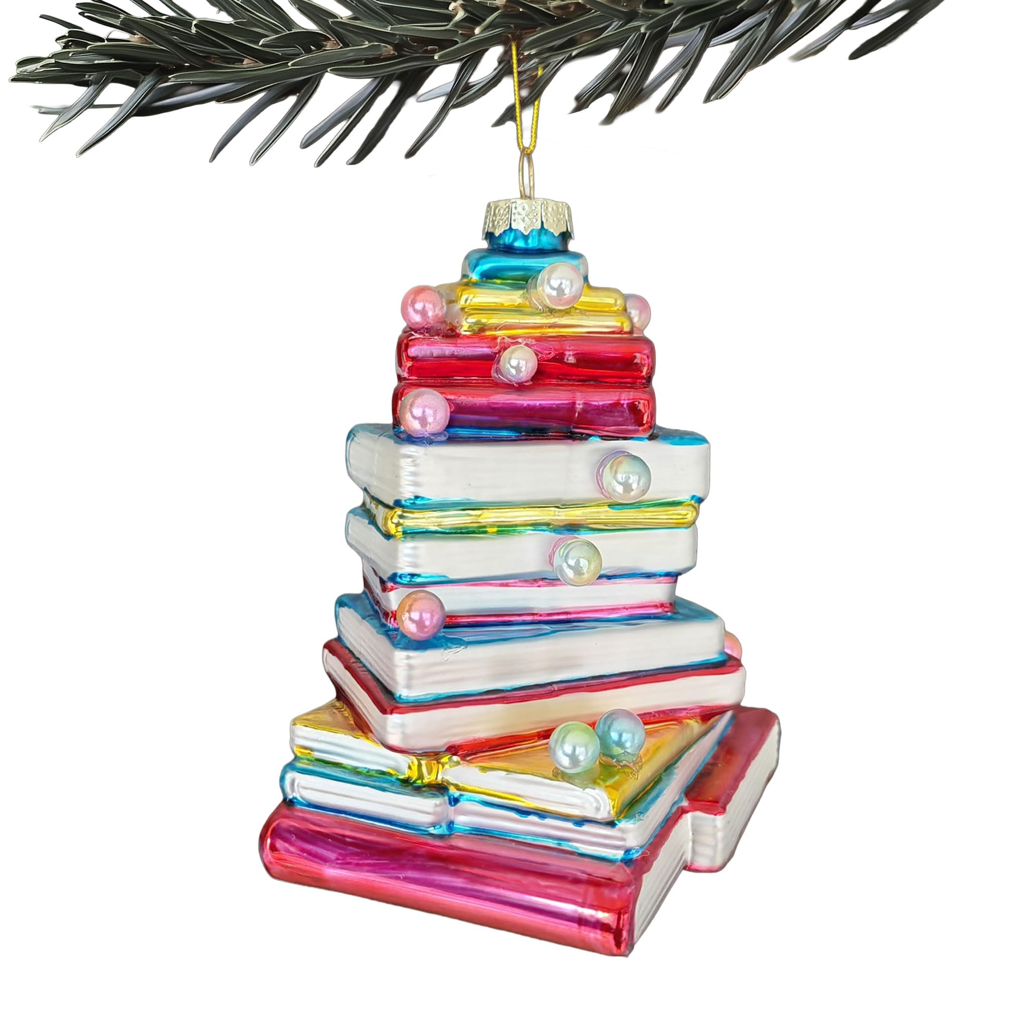 Hand-painted book shaped glass ornament