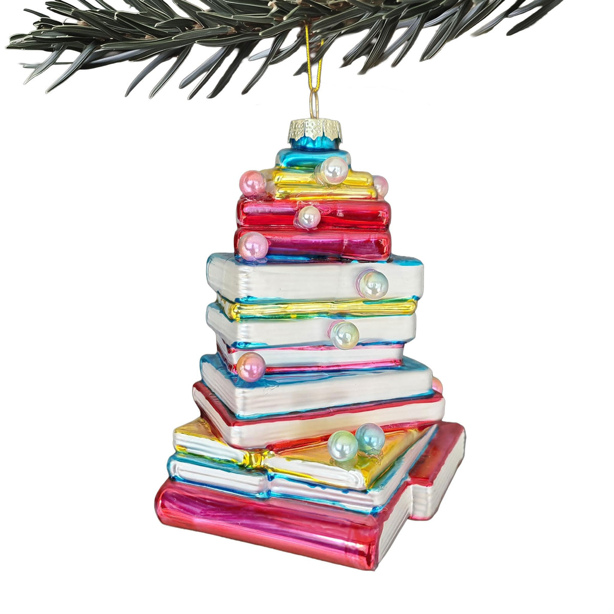 Hand-painted book shaped glass ornament