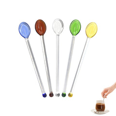 Glass Coffee Spoons set of 5 with straight handles
