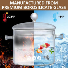 Glass cooking pot 1.3L to 4L size options illustration