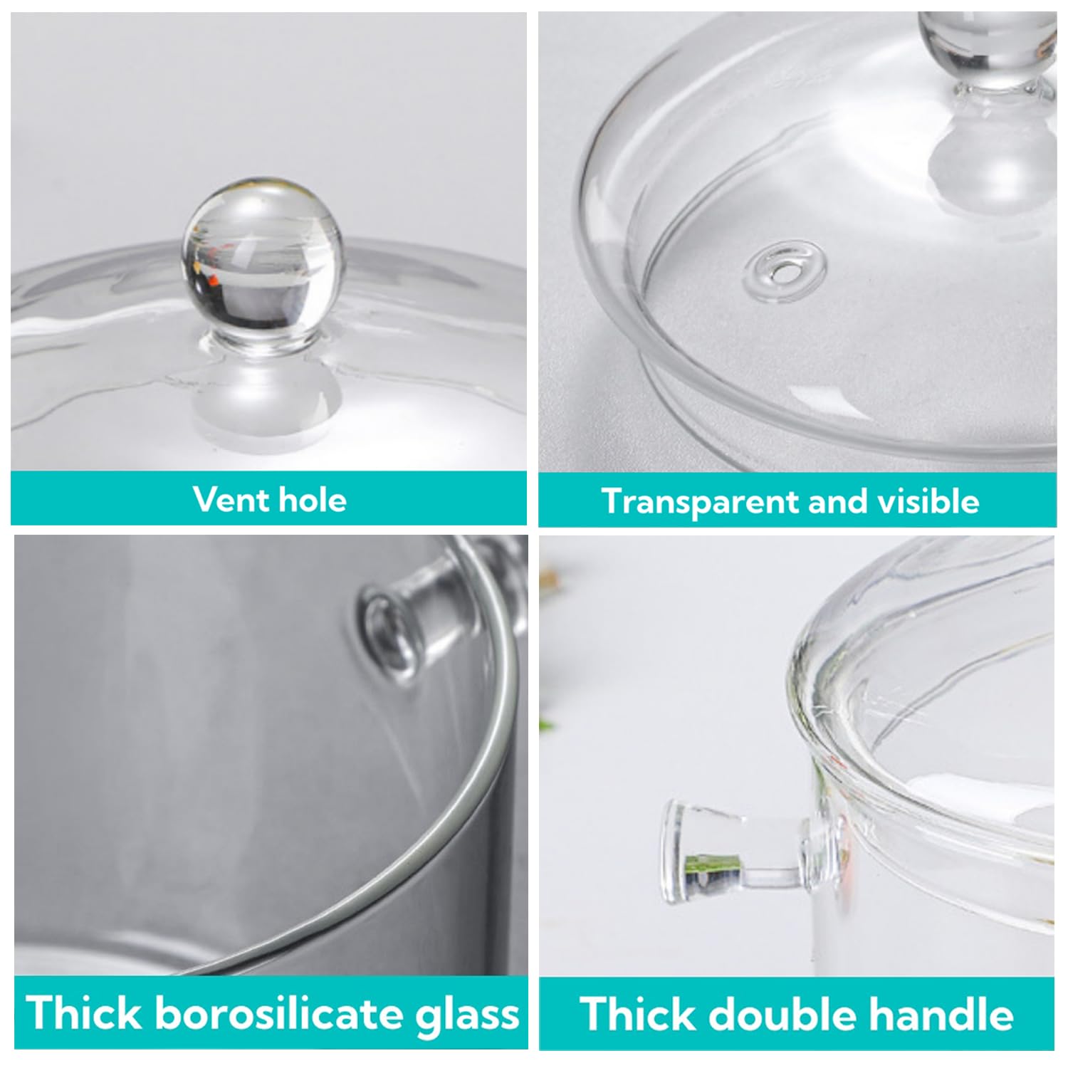 1.5L capacity glass saucepan for small portions