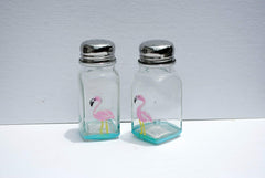 Hand painted by artist flamingo salt and pepper shaker set