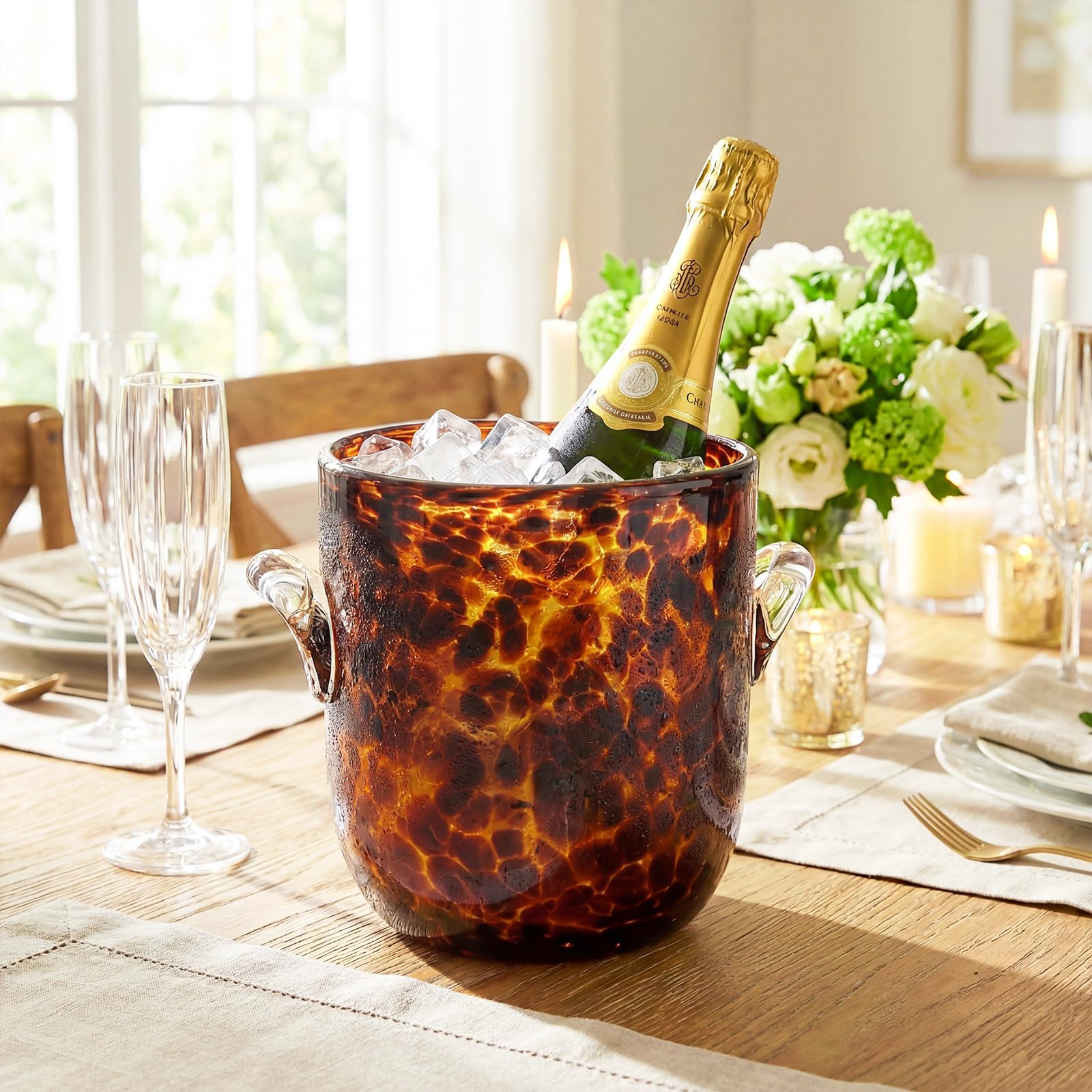 Glass ice bucket for drinks and parties
