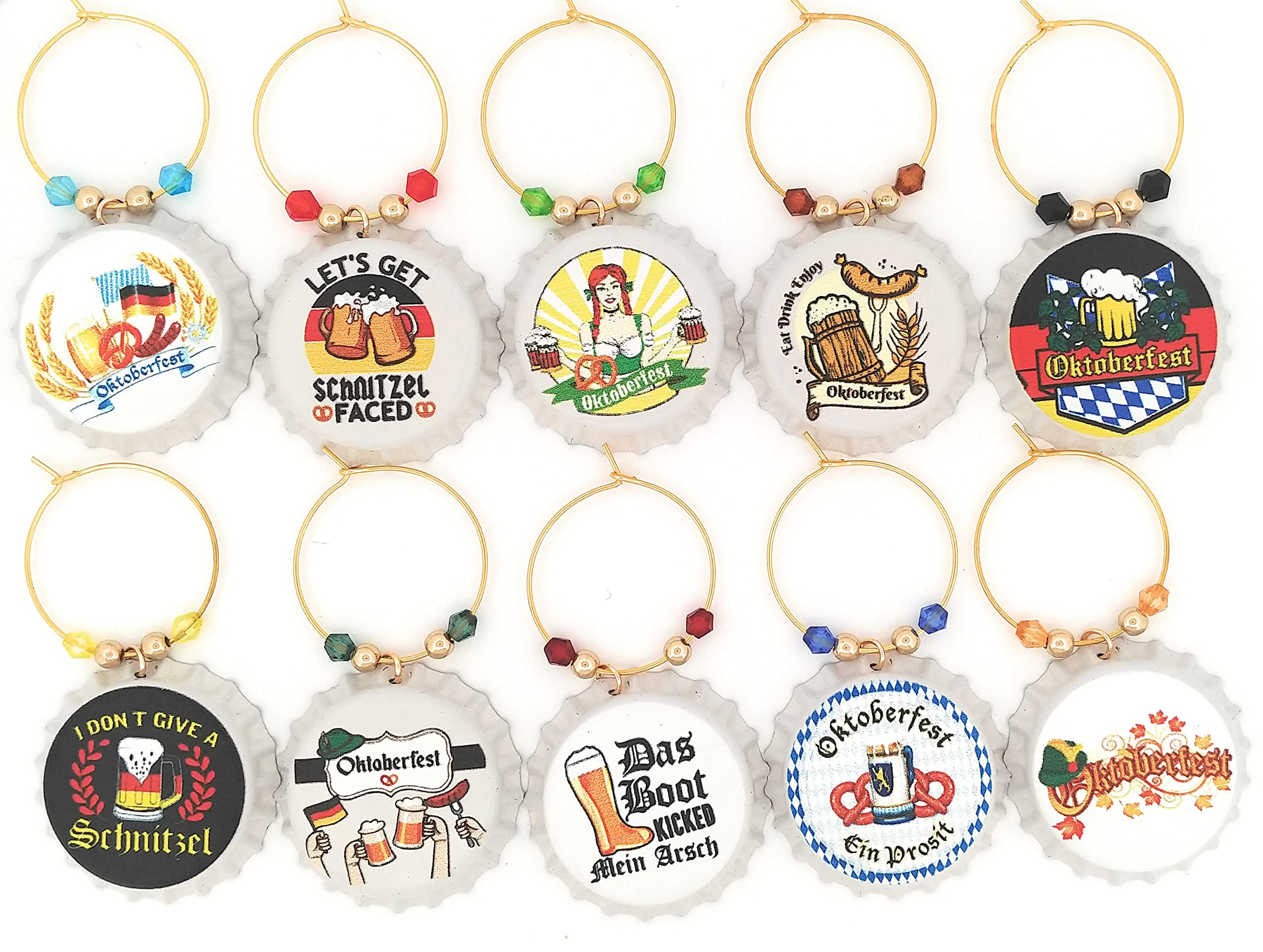 Bottle cap style Oktoberfest wine charms with beads