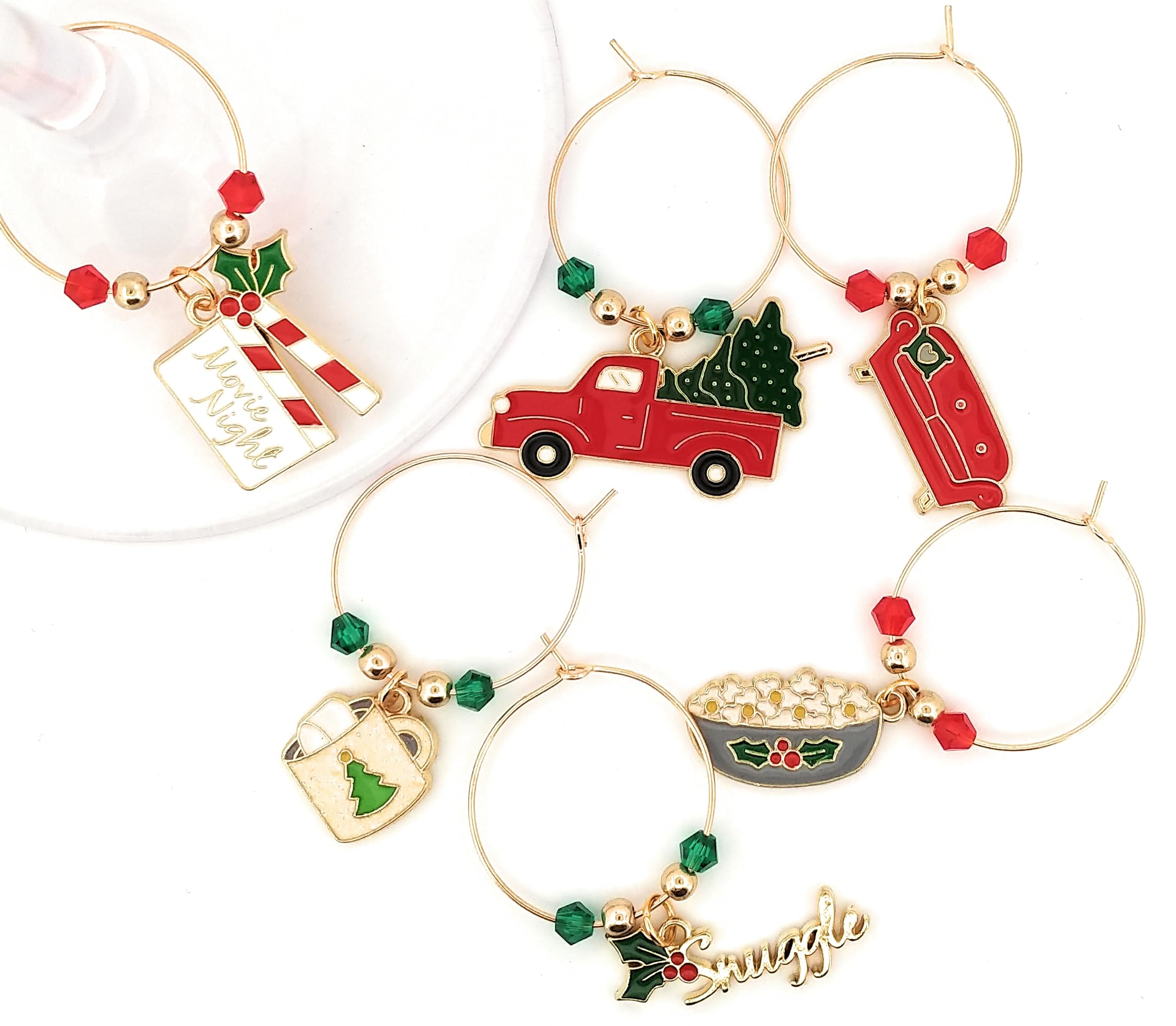 Glass identifier tags for Christmas party wine glasses