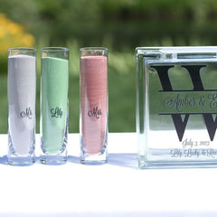 ink printed sand ceremony set in a glass block