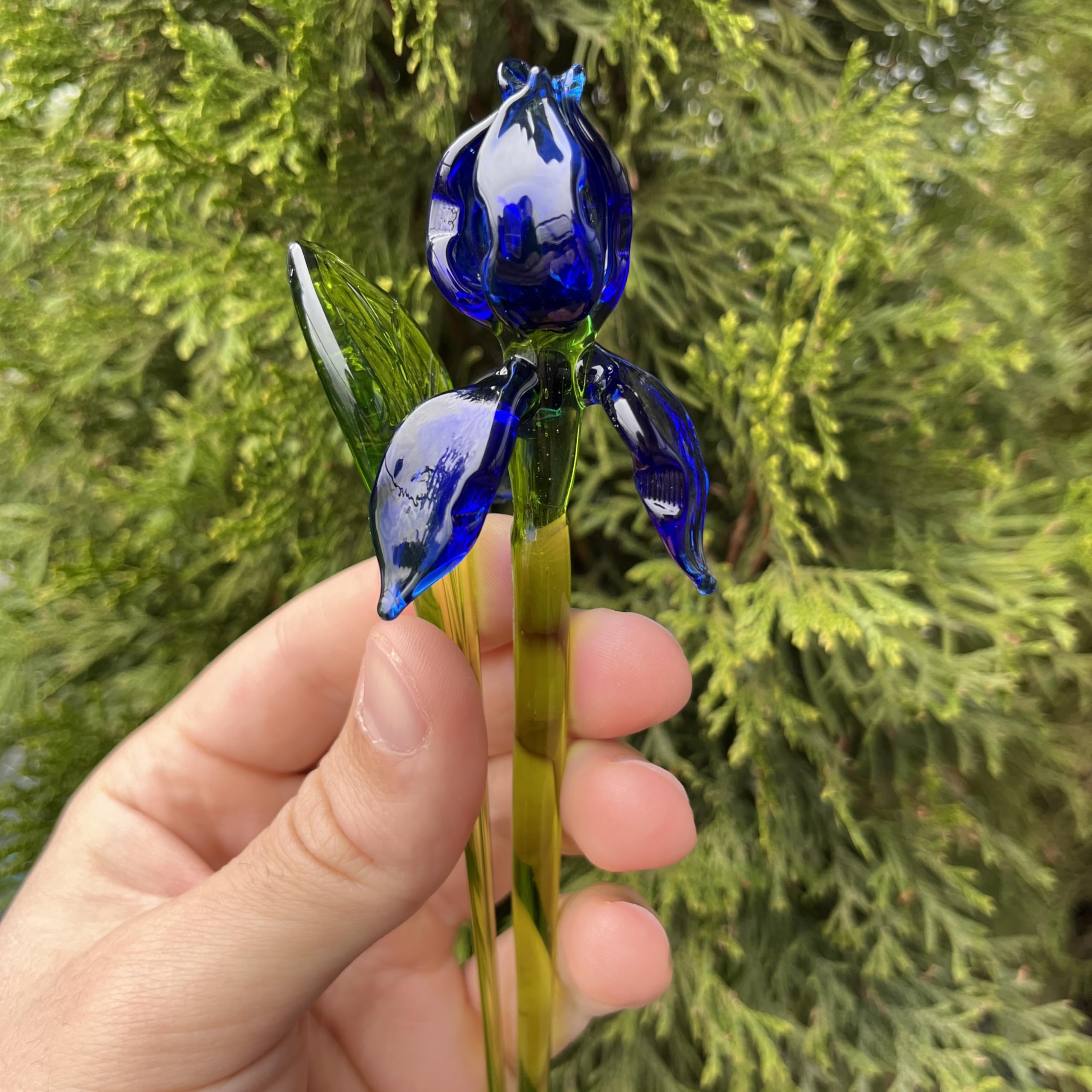 Decorative glass iris flower for vase or planter