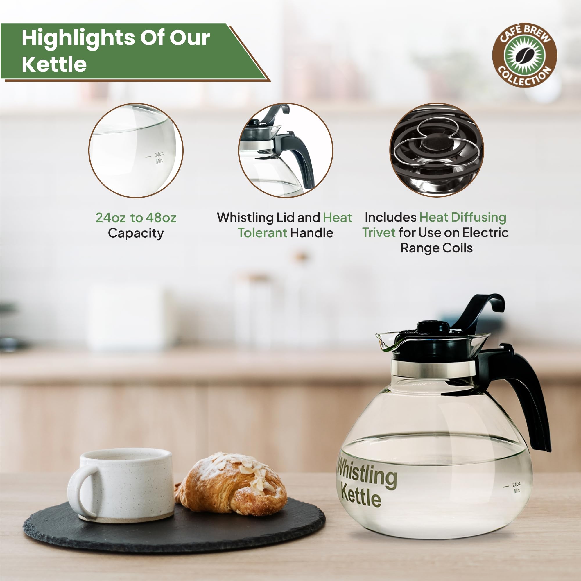 Transparent borosilicate glass kettle for tea and hot water