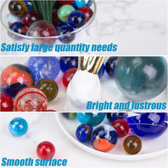 Glass marbles sized 0.6 to 1.4 inches