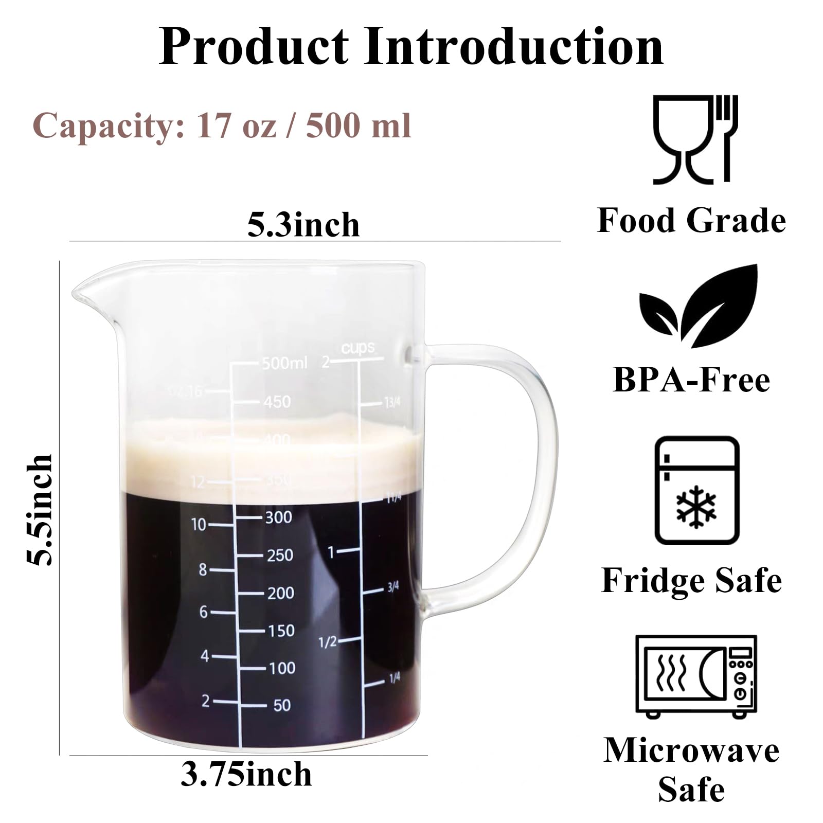 Measuring cup showing OZ Cup ML/CC scales on glass