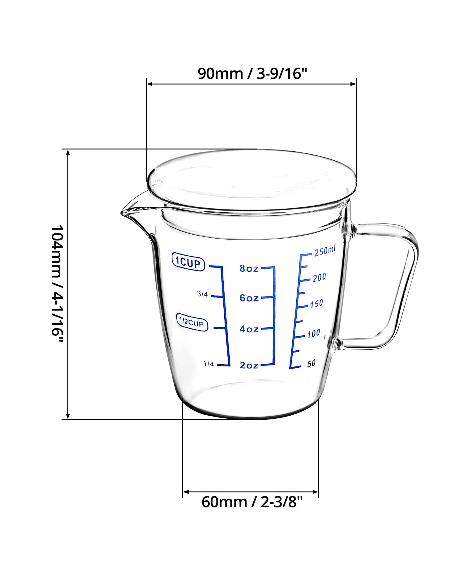 High temperature borosilicate glass measuring cup for kitchen use
