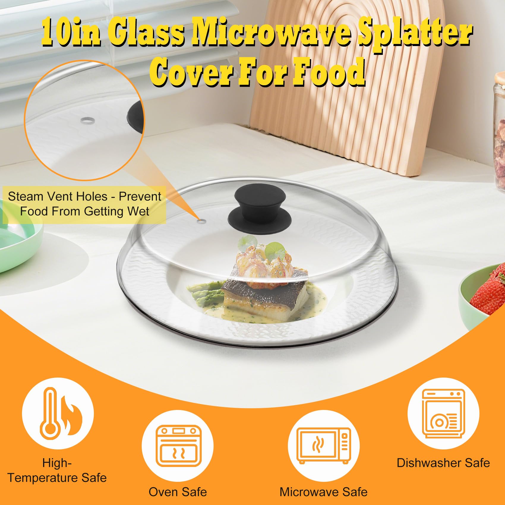 borosilicate glass lid with vent holes for microwave