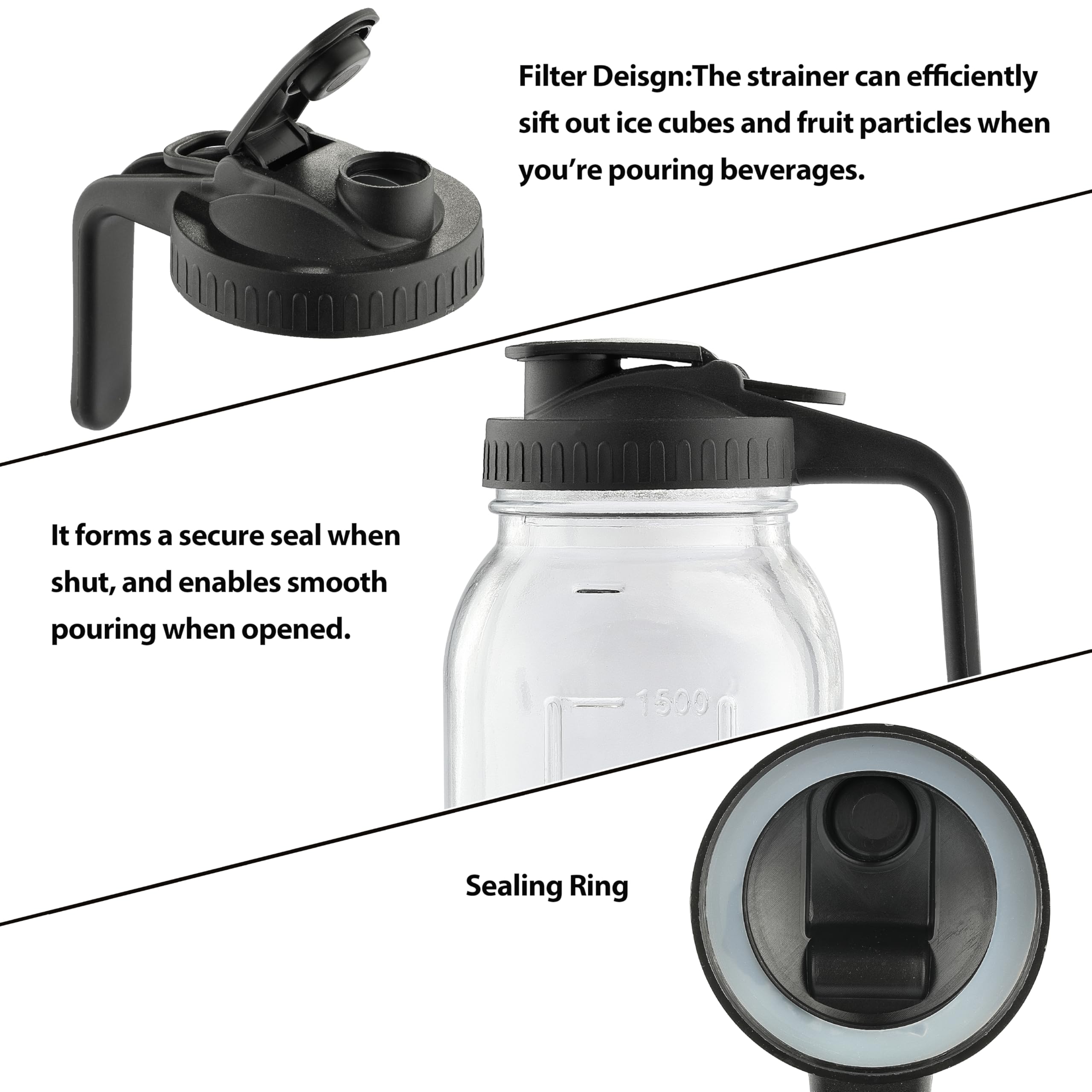 Ergonomic easy-grip handle on mason jar pitcher