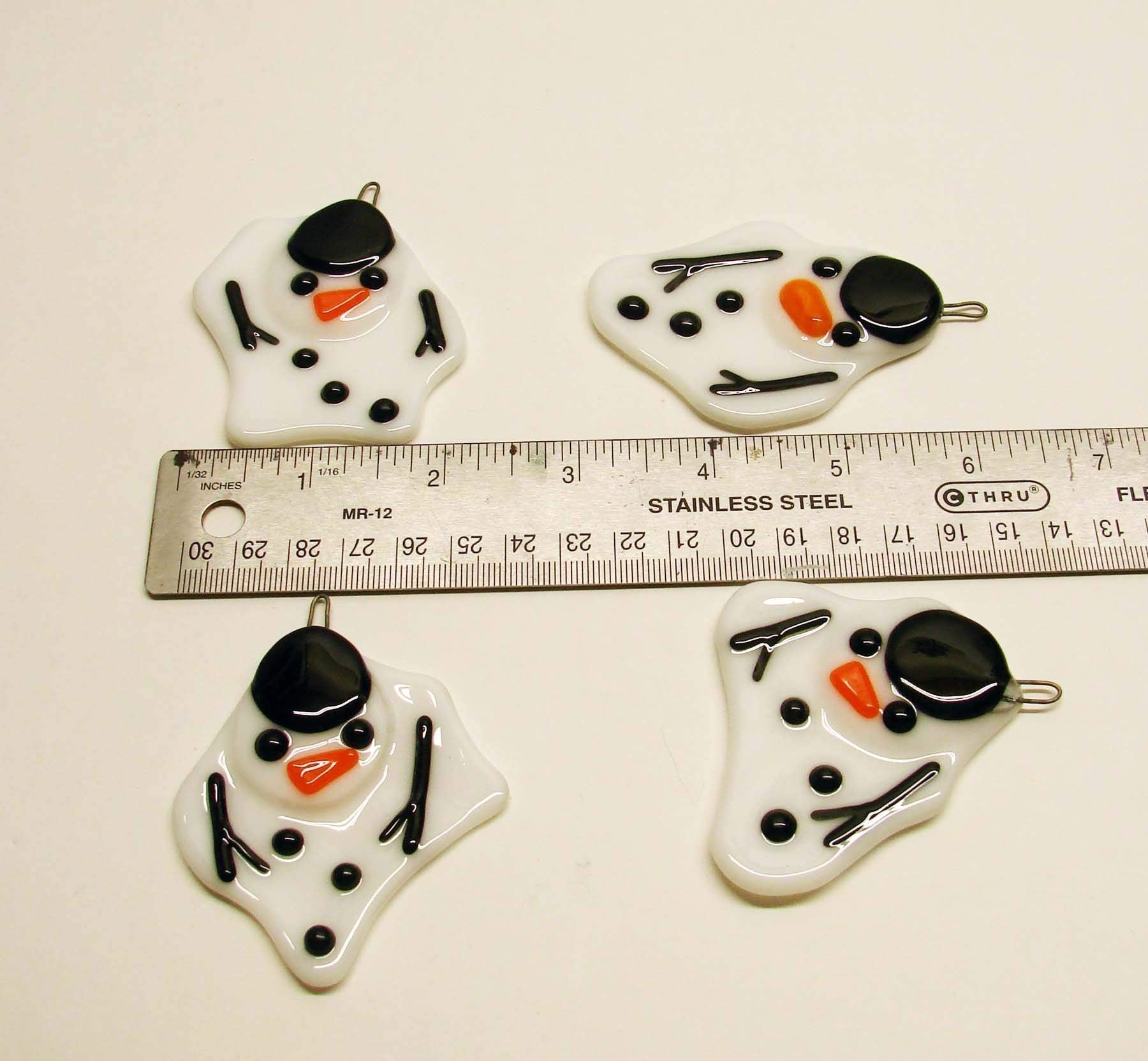 One-of-a-kind melted snowman sun catcher ornament 3x2.25 inches