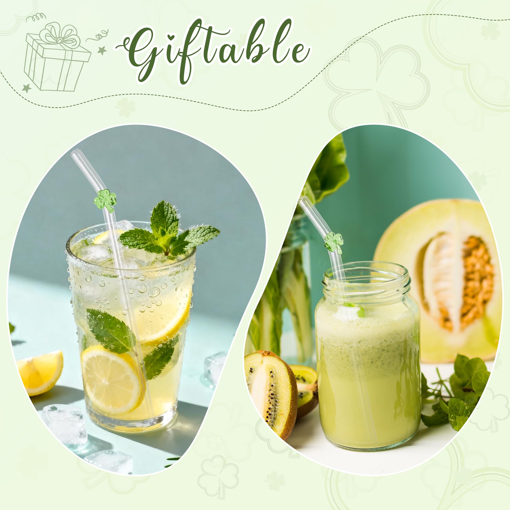 Glass straw with charms for decorative and functional use