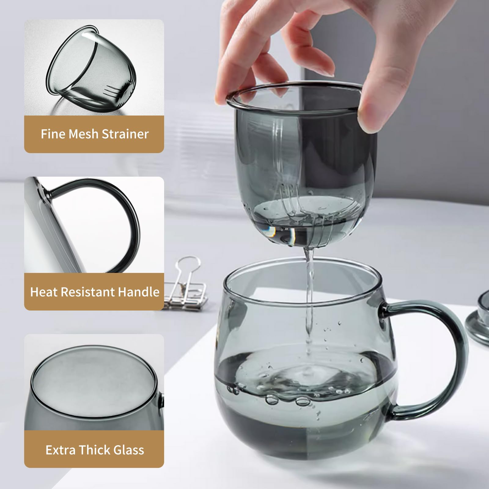 Single serve glass teacup with built in infuser