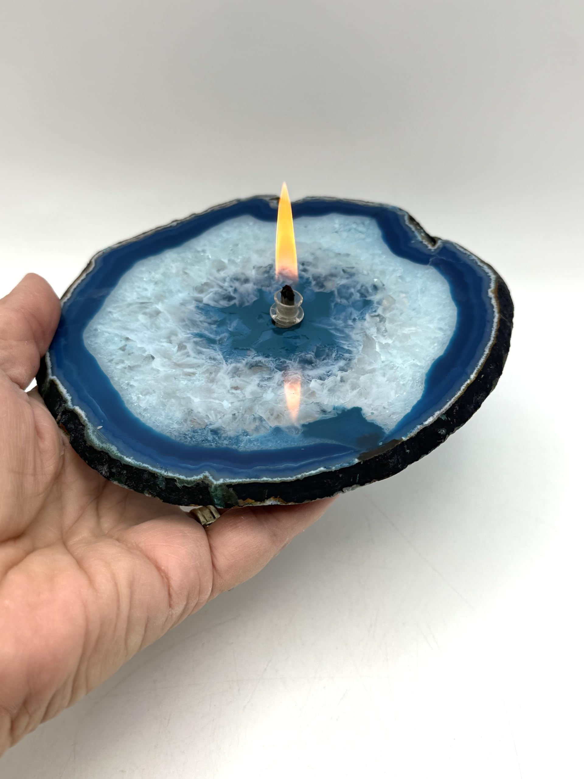 Glass Wick Holder for Teal Agate candle
