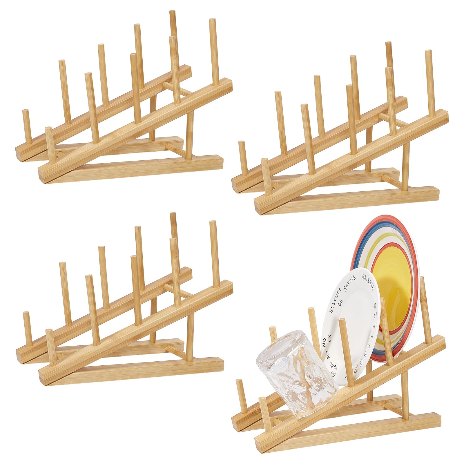 Glasswinds 4pcs bamboo dish drying rack display stand on table
