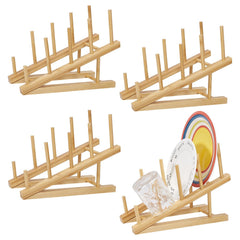 Glasswinds 4pcs bamboo dish drying rack display stand on table