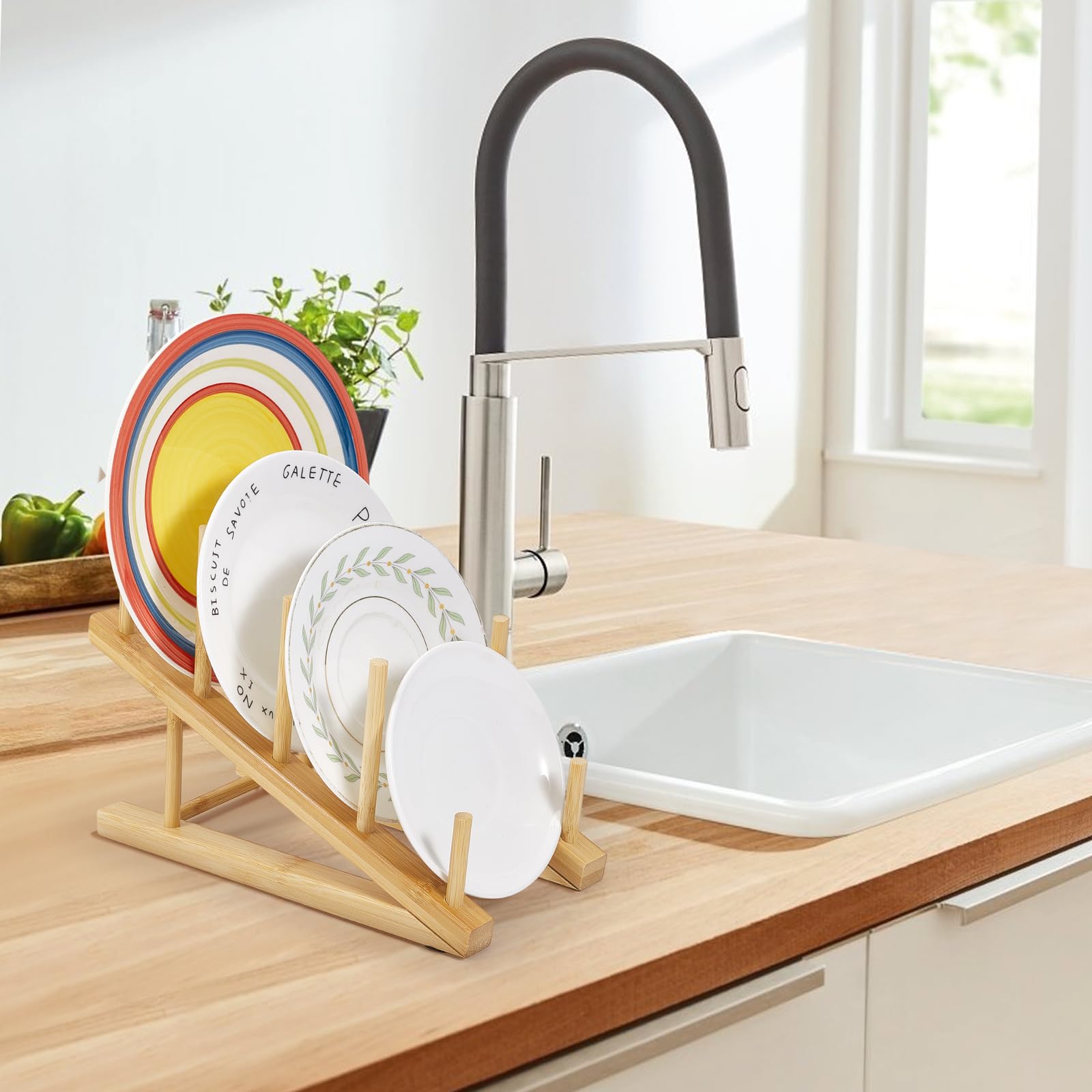 Glasswinds bamboo dish rack versatile for plates cups and lids