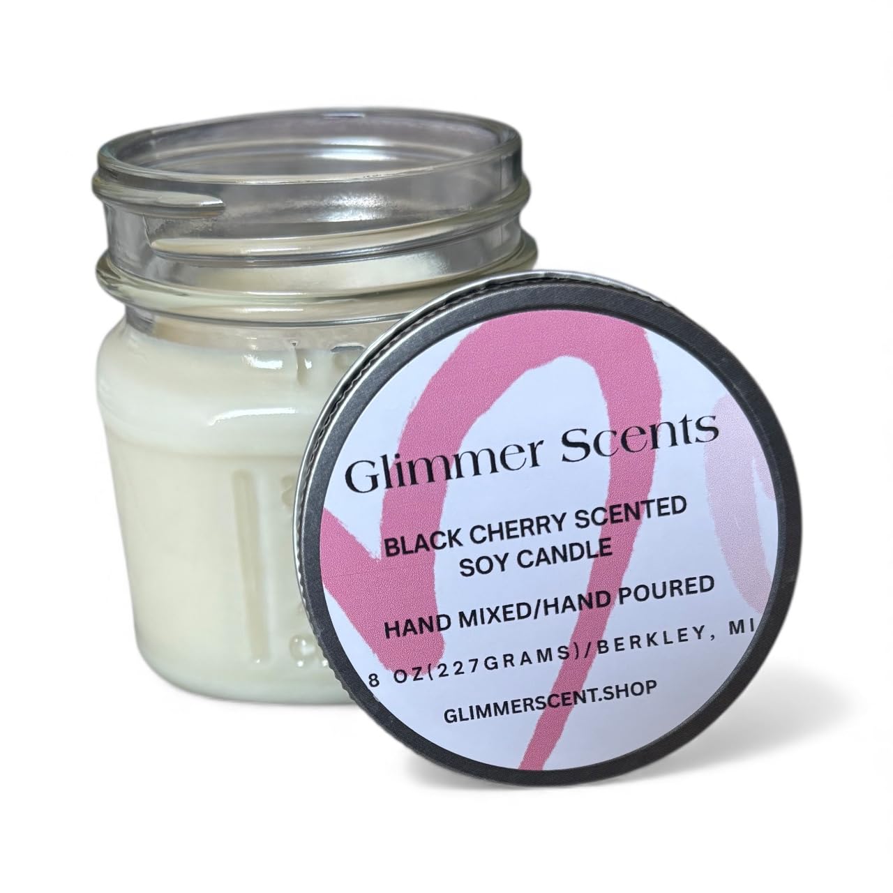 Glimmer Scents wickless black cherry candle in mason jar 8 oz