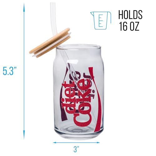16 oz glitter glass tumbler with vertical diet coke ribbon logo