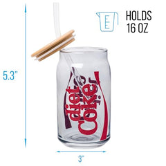 16 oz glitter glass tumbler with vertical diet coke ribbon logo