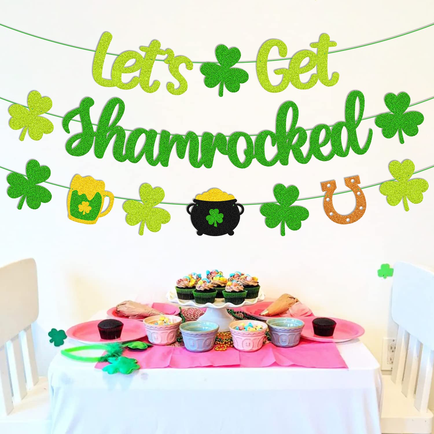 Glitter green banner made from eco-friendly cardstock length ~39 inches
