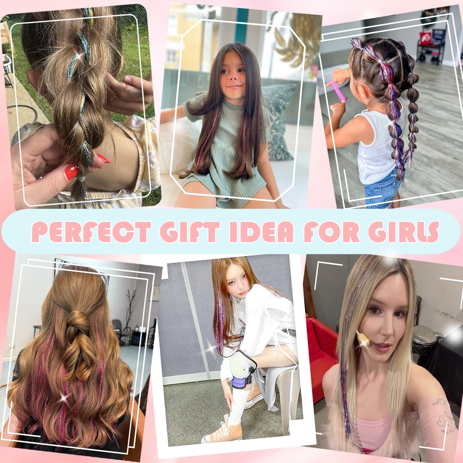 glitter hair extensions kit for girls and women