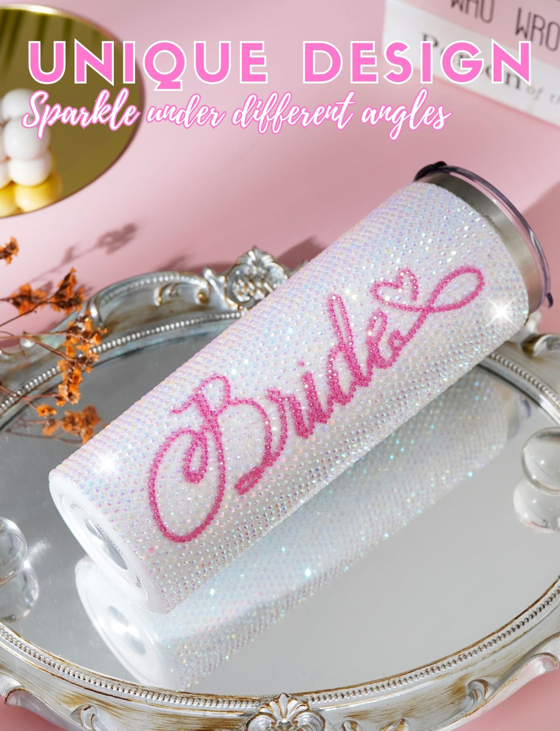 Glitter insulated stainless steel tumbler for weddings 20 oz