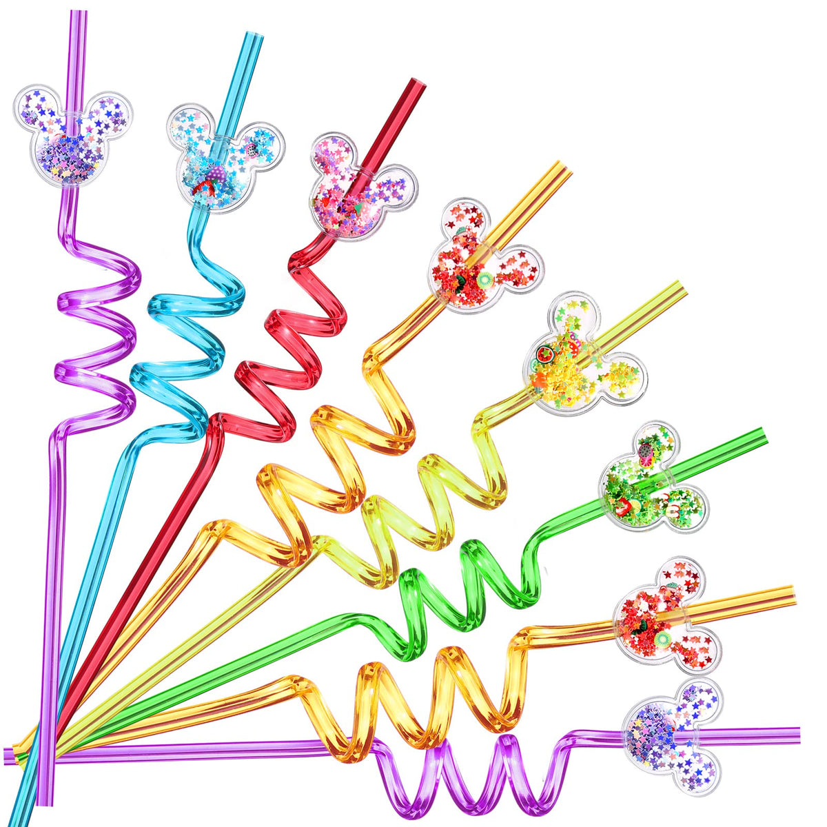 Glitter mouse ear drinking straws assortment