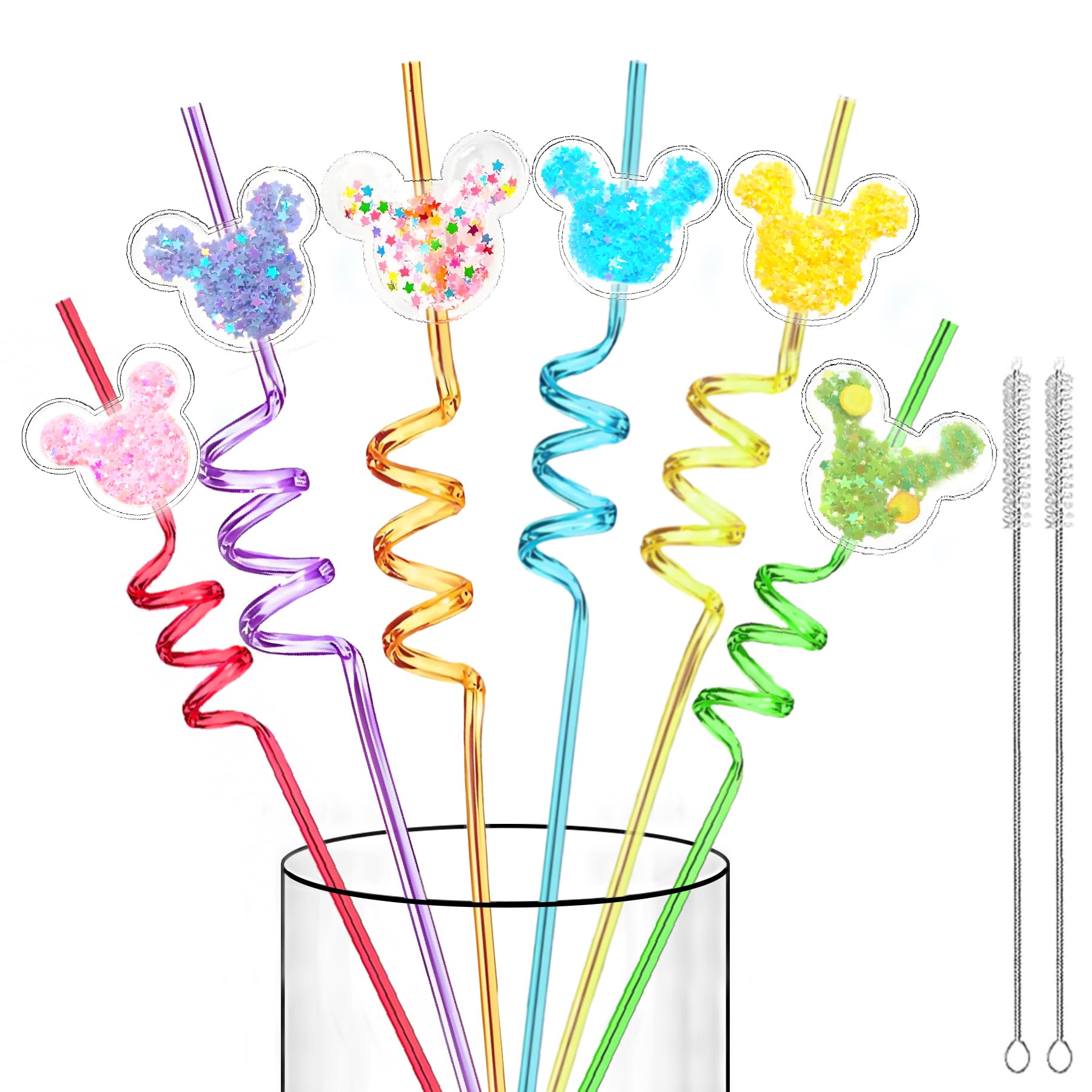 Glitter mouse ear party favors straw set with 24 pieces