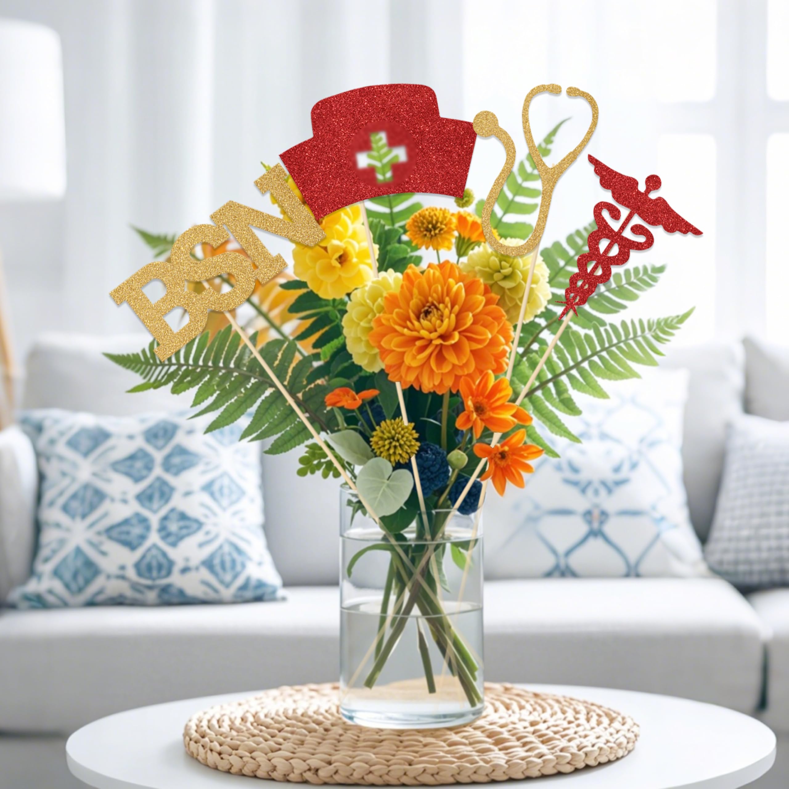 Glitter paper nurse graduation centerpiece sticks for table decor