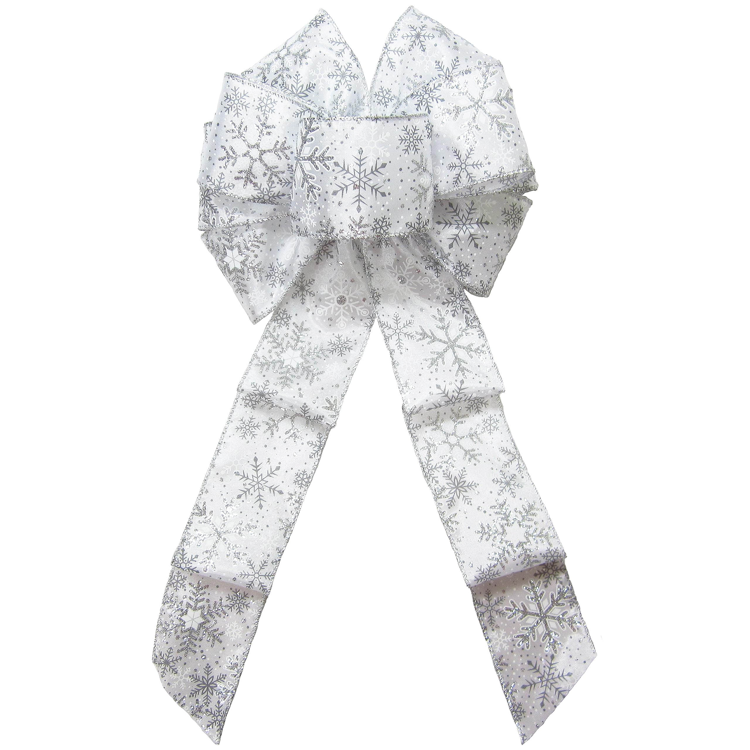 Glittering Silver Snowflakes Christmas Bow satin ribbon made in Olympia WA