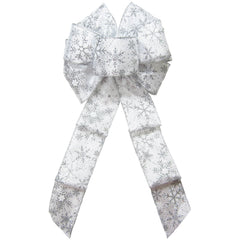 Glittering Silver Snowflakes Christmas Bow satin ribbon made in Olympia WA