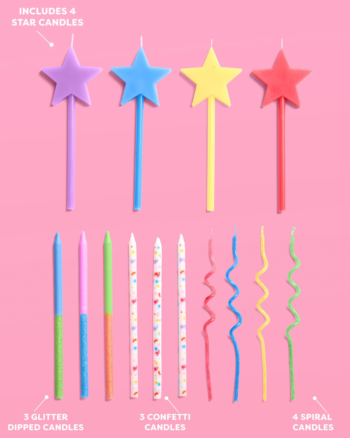 glittery twirl candles in pastel hues