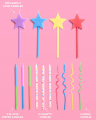 glittery twirl candles in pastel hues