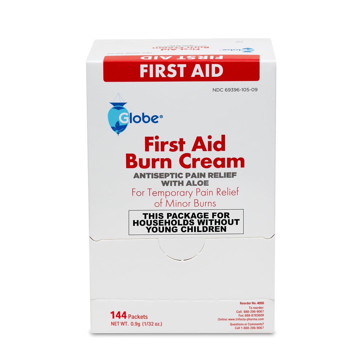 Packaged Globe Burn Cream packets for travel and first aid kit